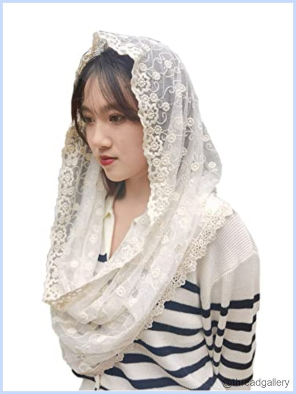 Embroidered Lace Mantilla Veil Vintage Catholic Latin Mass Chapel Veil